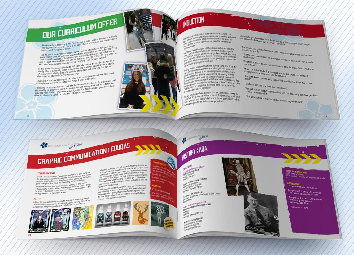 Belvedere Academy Sixth Form prospectus subject pages design